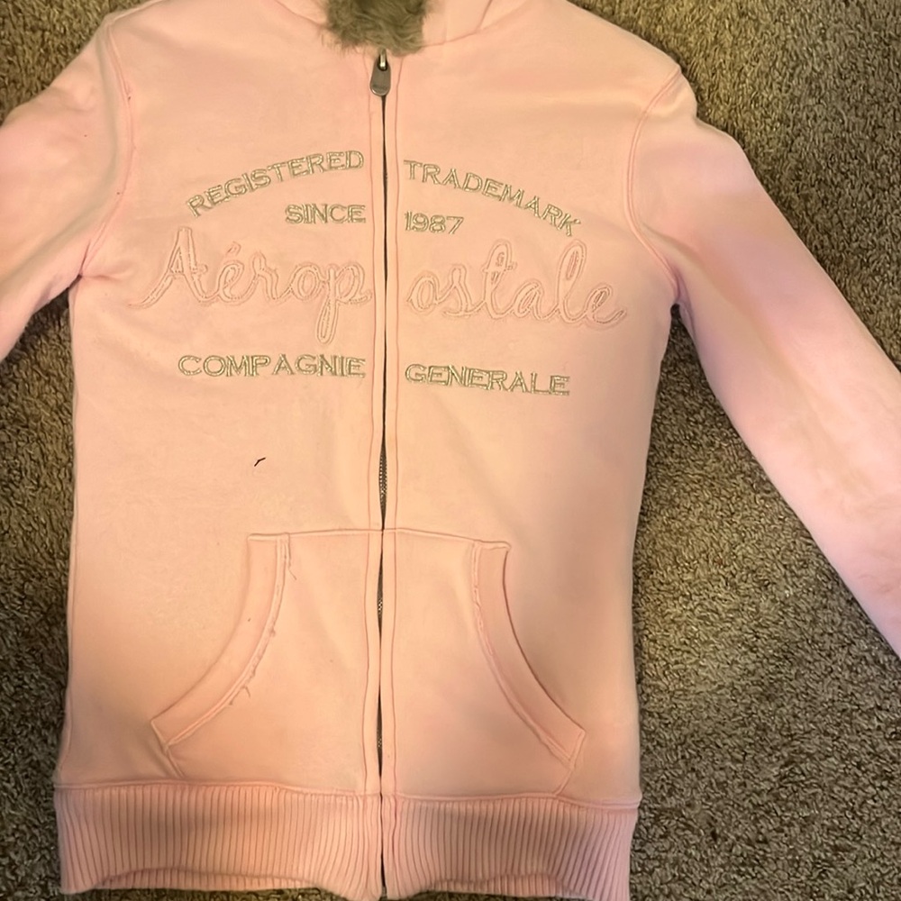 Vintage Aeropostale zip up fuzzy inside light pink new condition